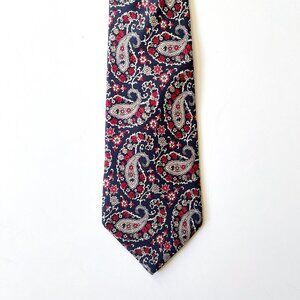 Vintage 70s Men's Oleg Cassini by Burma Silk Navy Paisley Print Wide Necktie Tie